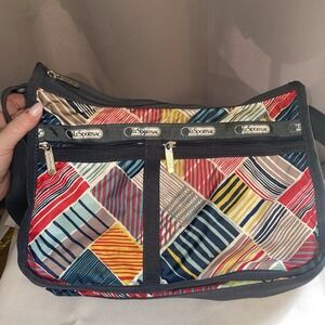 Le Sportsac Classic Hobo Patchwork Print Bag Colorful Shoulder Crossbody Bag